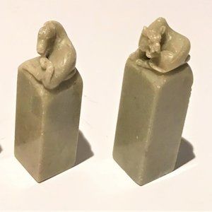 Chinese Natural Stone Seal Stamp Hand Carved H2.75" Set of 4